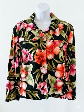 Caribbean Joe Tropical Floral Button-Up Jacket Sz L